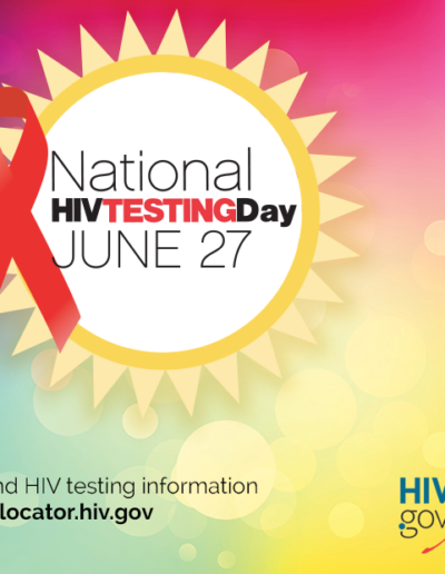 Bright colored graphic celebrating National HIV Testing Day, June 27th