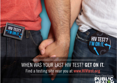 two men holding hands with caption "when was your last HIV test? Get on it"